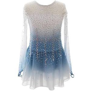 Nnnydjy Professionele Kunstschaatsjurk Voor Dames Rondhals Schaatspak Voor Meisjes Donkerblauwe En Wit Geverfde Gymnastiekkleding Glanzende Kristallen Balletpakjes,Blauw,11_13Years
