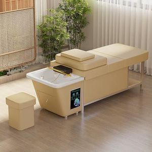 MegLob Hoofdspa-Bedkit, 2-In-1 Shampoo Bed & Massagetafel, Dexule Massageshampoo Bed, Zware Multifunctionele Massagentafel, Met Professionele U-Shape Watermassage Shampoo Backwash-Eenheid,Beige