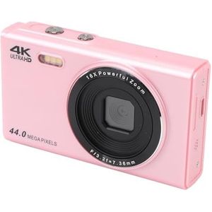 SHYEKYO 4K compacte camera, digitale camera 44MP anti-schudden gezichtsdetectie 16x digitale zoom met USB-kabel voor fotografie (roze)