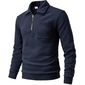 Harbrosrce Sweatshirt voor heren met kwart ritssluiting, fleece pullover, zachte mond opstaande kraag, pullover met fleece gevoerd, warm shirt met lange mouwen, Donkerblauw, XL