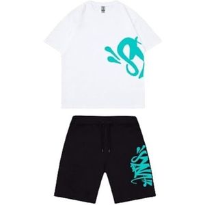 Syna World Shorts T-shirt Voor Heren,2-delige Katoenen Korte Broekset Dames,Zwart Wit,Zomer Korte Trainingspakset Voor Volwassenen En Kinderen,Sweatshirt Sportpak (Color : 2, Grootte : XL)