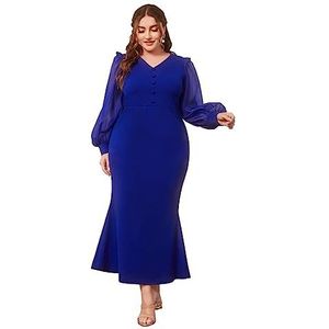 voor vrouwen jurk Plus jurk met lantaarnmouwen en knopen aan de voorkant (Color : Royal Blue, Size : XXL)