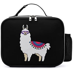 Grappige lama alpaca draagbare geïsoleerde lunchtassen doos draagtas volwassenen koeltas voor mannen en vrouwen werk picknick