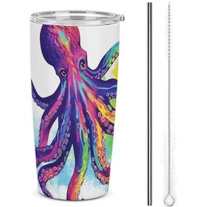 20oz roestvrij staal dubbelwandige vacuüm geïsoleerde autobeker kleurrijke octopus geïsoleerde beker met handvat vacuüm waterfles lekvrije reismok voor buiten woon-werkverkeer