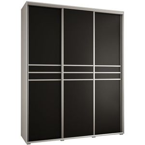 MEBLE KRYSPOL Davos 10 190 Kledingkast met drie schuifdeuren voor slaapkamer - Moderne opbergkast, kledingroede en planken - 235,2x190x45 cm - Wit Zwart Zilver