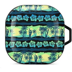 Tropische Frangipani met groene zonsopgang oordopjes hoesje compatibel met Samsung hard shell beschermhoes zwart-stijl