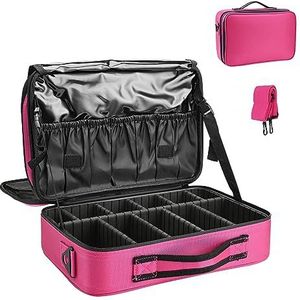 Shretty Make-uptas reisorganisator Cosmetische Case Draagbare Kunstenaar Opbergtas met Verstelbare Verdelers voor Vrouwen Cosmetica Borstels, roze (hot pink), M, Klassiek