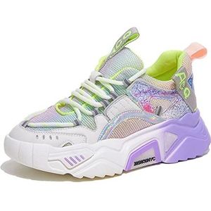 Rainbow Shoe Trainers for dames, kleurblokkerende lichtgewicht kleurrijke sportschoenen Street Fashion casual sneakers (Color : Purple, Size : 37 EU)