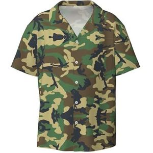 OdDdot Groen Militair Camo Print Mannen Button Down Shirt Korte Mouw Casual Shirt Voor Mannen Zomer Business Casual Jurk Shirt, Zwart, S