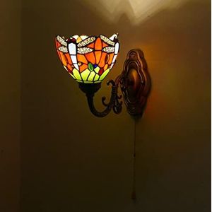 Tiffany Stijl Wandlamp, Glas-In-Lood Wandlamp, Industriële Antieke Metalen Voet, Decoratieve Wandlamp, Slaapkamer Verlichting