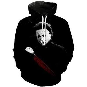 Hoodie 3D Doodle Horror Film Halloween Michael Myers Hatshirt Heren/Dames Sweatshirt Herfst Lange Mouw Trui Losse Top Cosplay, Stijl 4, XS