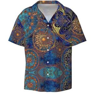 Star Sky Print Heren Korte Mouw Jurk Shirts met Pocket Casual Button Down Shirts Business Shirt, Zwart, XXL