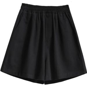 Dames losse katoenen zomer wijde pijpen denim shorts, Zwart, 4XL
