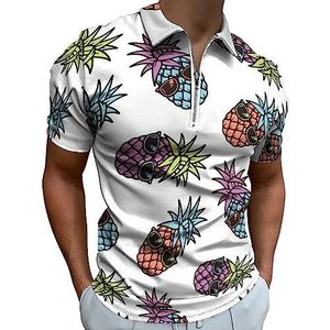 MULTICOLOR ANANAS MET ZONNEGLASSE Polo Shirt voor Mannen Casual Rits Kraag T-shirts Golf Tops Slim Fit