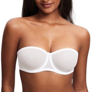DOBREVA Vrouwen Strapless BH Kant Bandeau Wired BH Sexy Transparante Ongevoerde Grote Borsten wit 75C