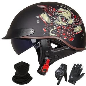 Vintage Motorhelm In Duitse Stijl, ECE 22.06 Goedgekeurd, Open Motorhelm, Retro Halve Helm met Zonneklep voor Volwassenen, Mannen en Vrouwen D-2,M (55-56cm)