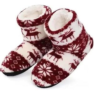 GSJNHY Slipper sokken kerst eland indoor sokken volwassen huis slippers vrouwen winter vloer schoenen schoenen warm bont dia's dames pluche slippers (kleur: wijnrood-36-38 25 cm)