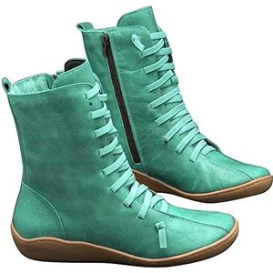 Laarzen voor Dames Zonder Hak PU Rits met Veters Orthopedische Halfhoge Laarzen Comfortabel Ondersteuning Van de Boog Vrijetijdsschoenen (Color : Green, Size : 41 EU)