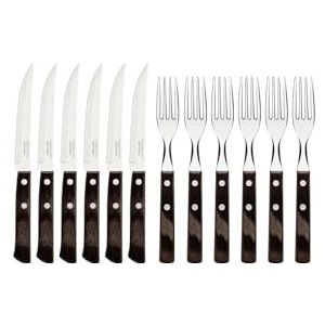 Tramontina Steak Knife Barbecue Mes en Vork Set 12 Stuk met Houten Handgrepen