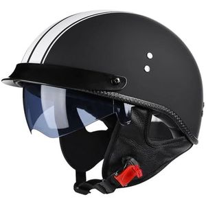 Motorhelmen voor heren, dames, vintage jethelmen voor motorfietsen DOT/ECE-gecertificeerde retro lichtgewicht halfhelmen voor cruiser-scooter Chopper ATV (Color : E, Size : M=52-54CM
