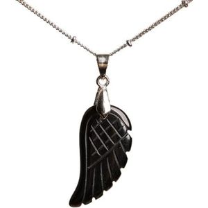 Women Choker Necklace Jewelry Natural Labradorite Turquoises Quartz Crystal Stone Angel Wings Pendant Necklace (Color : Black Agate)