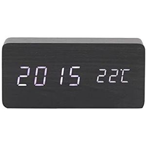 EDFCVG LED Houten wekker Tafel Digitale Thermometer Hout elektronische desktop/AAA Powered Clocks Table Decor(Schwarz)