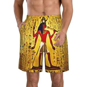 MGGAklp Ancient Egypt Tribe Series Print Casual Shorts Heren Elastische Taille Trekkoord Lichtgewicht Outdoor Zomer Strand Shorts, Wit, S