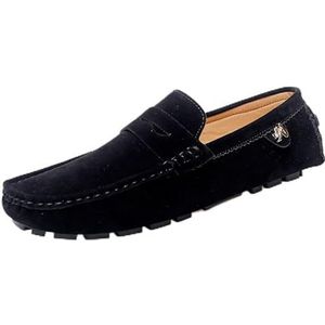 Loafers for heren Suede Vamp Penny Driving Loafers met ronde neus Flexibele antislip-wandelslip-on (Color : Black, Size : 37 EU)