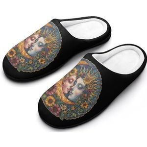 Sun Moon Damespantoffels, casual huisschoenen, katoenen pantoffels, binnenpantoffels met rubberen zool, maat 42-43