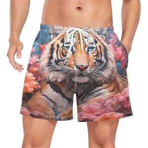 Baby Tiger Animal Flower Zwembroek voor heren, sneldrogend, met zakken, Leuke mode, XXL