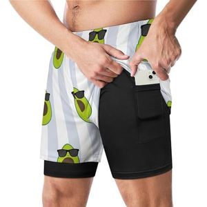 Grappige Avocado Halves Dragen Zonnebril Grappige Zwembroek Met Compressie Liner & Pocket Voor Mannen Board Zwemmen Sport Shorts