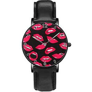 Rode Lip Persoonlijkheid Zakelijke Casual Horloges Mannen Vrouwen Quartz Analoge Horloges, Zwart