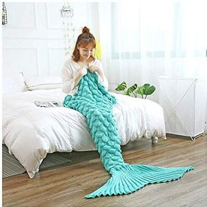YOUCAI Gebreide deken met zeemeerminstaart, voor kinderen en volwassenen, deken, zeemeermin, slaapzak, cadeau-ideeën, alle seizoenen, warm, bank, woonkamer, groen, 140 x 70 cm