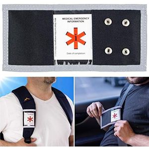 EHBO-kaart voor auto en rugzak, 1 set, incl. informatieblad, voor EHBO'ers en spoedartsen, licht op in het donker, medische informatie voor noodgevallen op veiligheidsgordel, gordelkaart