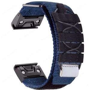 Nylon Hook Loop Strap geschikt for Garmin Fenix ​​7 6X 6S 6 Pro 5X 5 5S 3HR 22mm 26mm Sport Canvas Stof Horlogeband for Garmin Accessoires (Color : Blue-Black, Size : For Garmin 22mm S)