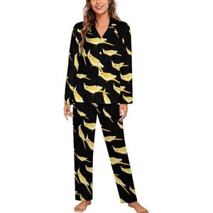 Gele Papegaai Pyjama Sets Met Lange Mouwen Voor Vrouwen Klassieke Nachtkleding Nachtkleding Zachte Pjs Lounge Sets