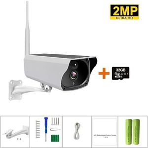 Zonnecamera Buiten Waterdicht PIR Bewegingsalarm Nachtzichtmonitor Batterij Laag aangedreven Draadloze CCTV-beveiliging Beveiligingscamera'S Voor Thuis(2MP Cam 32GB Card)