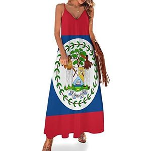 Vlag van Belize Zomerjurk voor dames, maxi-jurk, V-hals, mouwloos, spaghettibandjes, lange jurk