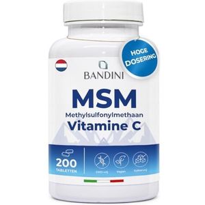 Bandini® MSM tablets + vitamin C - Pure Methylsulfonylmethaan 2000mg MSM poeder per dagelijkse dosis - Supplement voor de gezondheid van haar, gewrichten en botten - Spierontstekingsremmend - Vegan
