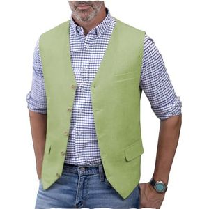 AeoTeokey Linnen vest voor heren, zomerpak, vest, V-hals, lichtgewicht, casual vest, normale pasvorm, mintgroen, 3XL