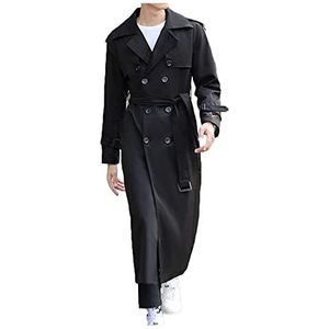 XIAOJU Trenchcoat Heren Lange Jas Herfst Business Riding Country Kleding Dubbele rij Jas Grote Maat Lange Mouwen Over de Knie Bovenkleding, Zwart-6XL