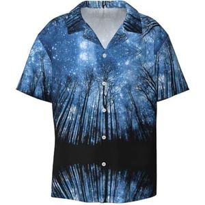 Starry Night Sky Print Overhemden met korte mouwen voor heren, met zak, casual overhemd met knopen, zakelijk overhemd, Zwart, M