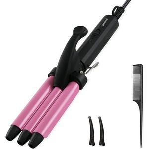 Janelove Mini-Krultang Voor Kort Haar - 13 mm Strandgolven, 200 °C Keramisch, 3 Vellen, Voor Op Reis - Roze