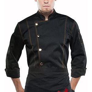 YWUANNMGAZ Chef jas jas voor mannen vrouwen, keuken kookjas lange mouw unisex restaurant ober gebak bakkerij uniform (kleur: zwart, maat: D (2XL))
