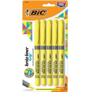 BIC Brite Liner Grip markeerstift, blauw, 12 stuks geel 5-Count