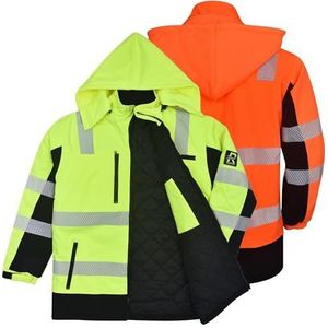 RODOPI Softshell winter veiligheidsjas Canada-PRO - Waterdichte winter-werkjas met dikke katoenen voering - Voor heren en dames, maat S-XXXL - EN ISO 20471:2013, reflecterende strepen, oranje, S
