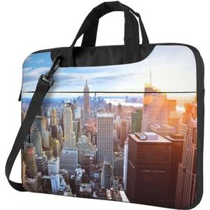 ZaKhs New York City Skyline Print Laptop Tas Met Schouderriem Computer Tas Slanke Handtas voor Vrouwen Mannen, Zwart, 14 inch