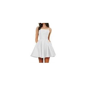 Korte thuiskomst jurken voor tieners met zakken vrouwen spaghettiband satijnen baljurk, Wit, 56