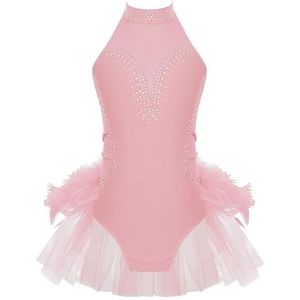 NUOYIXUAN Gymnastiekpak voor meisjes, ballettutu, mouwloos, met tule rok, voor schaatsen, uitvoeringskostuum (roze, 16)