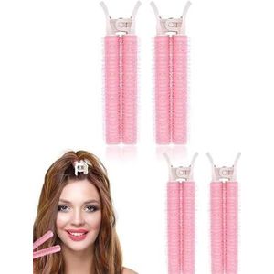 4 stuks roze wortelliftclips - hitteloze volumiserende haarrollers met zelfgrip, draagbare pony-krultang voor doe-het-zelf styling, wortelvolumeclips, salongereedschap voor vrouwen, thuis- en